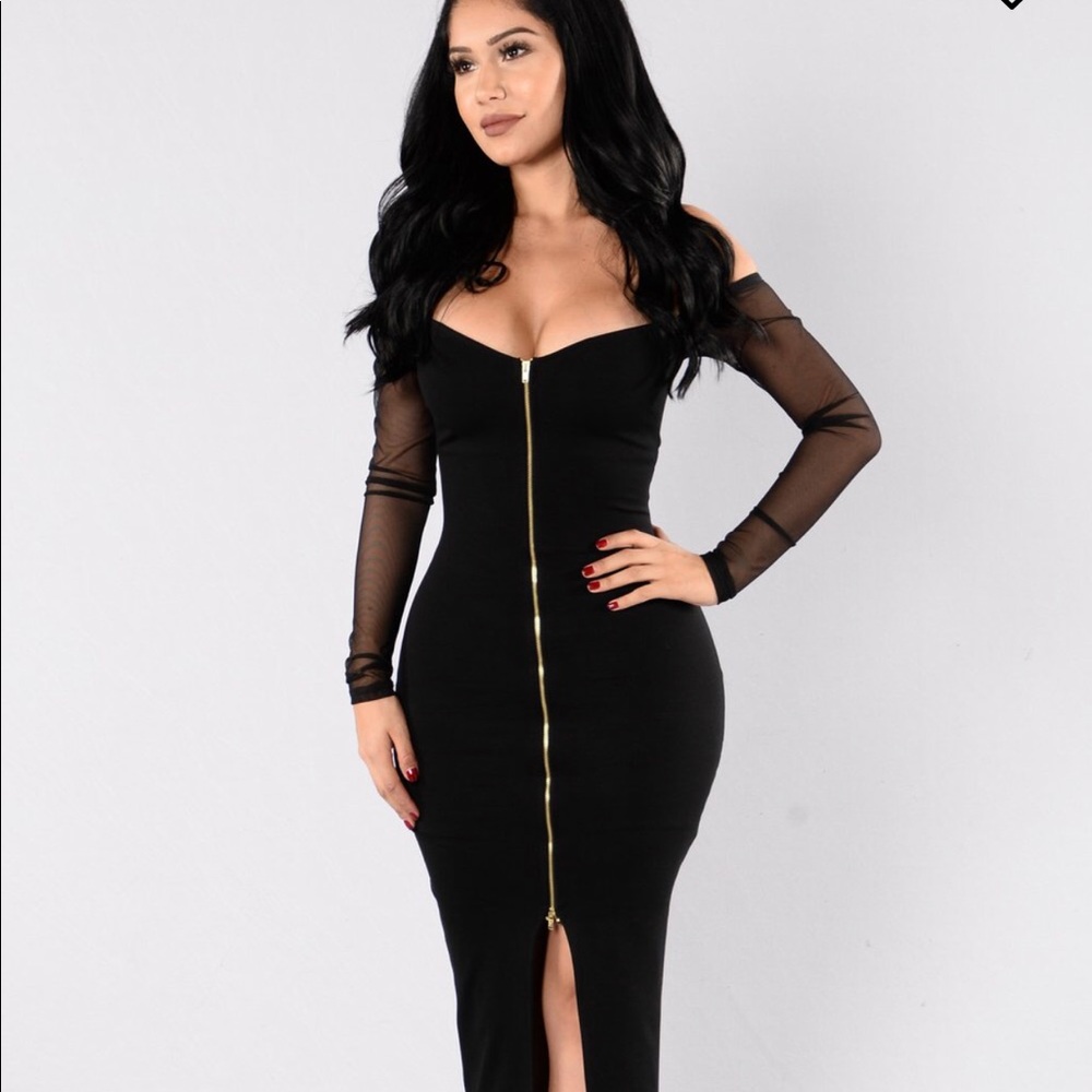 Black off shoulder zip up Fashion Nova dress